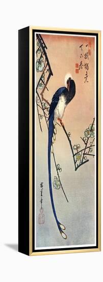 Long Tailed Blue Bird on Branch of Plum Tree in Blossom, 19th Century-Ando Hiroshige-Framed Premier Image Canvas