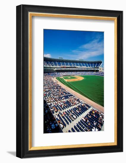 Long view of Baseball diamond and bleachers during professional Baseball Game, Comiskey Park, Il...-null-Framed Photographic Print