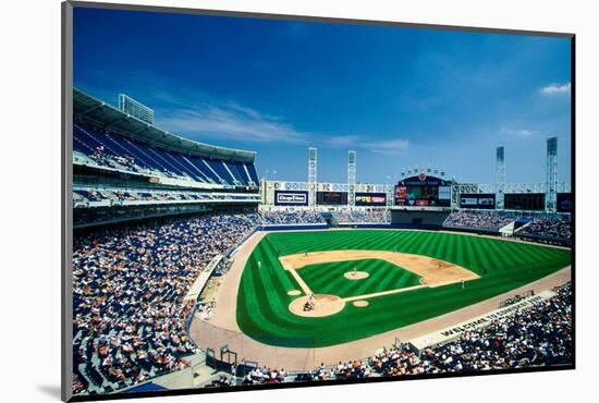 Long view of Baseball diamond and bleachers during professional Baseball Game, Comiskey Park, Il...-null-Mounted Photographic Print