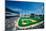 Long view of Baseball diamond and bleachers during professional Baseball Game, Comiskey Park, Il...-null-Mounted Photographic Print