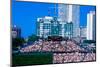 Long view of scoreboard and full bleachers during a professional baseball game, Wrigley Field, I...-null-Mounted Photographic Print
