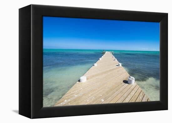 Long wooden pier in the turquoise waters of Providenciales, Turks and Caicos, Caribbean-Michael Runkel-Framed Premier Image Canvas