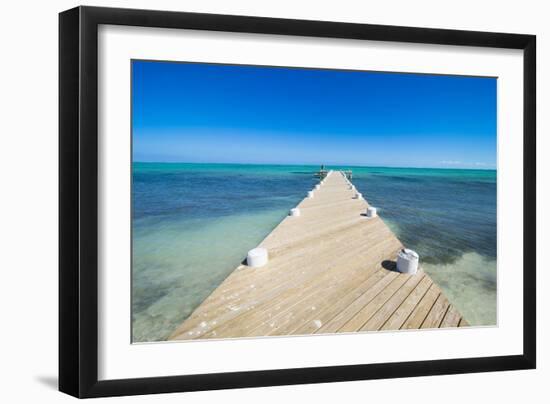 Long wooden pier in the turquoise waters of Providenciales, Turks and Caicos, Caribbean-Michael Runkel-Framed Photographic Print