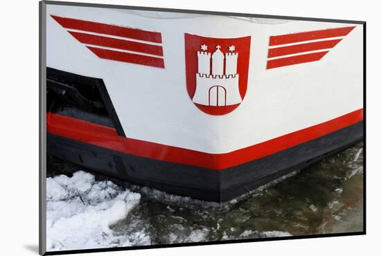 Longboat in the Harbour with Hamburg Coat of Arms, Floes, Harbour of Hamburg-Axel Schmies-Mounted Photographic Print