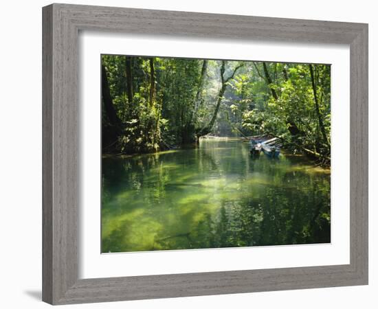 Longboats Moored in Creek Amid Rain Forest, Island of Borneo, Malaysia-Richard Ashworth-Framed Photographic Print