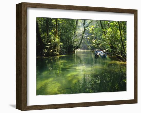 Longboats Moored in Creek Amid Rain Forest, Island of Borneo, Malaysia-Richard Ashworth-Framed Photographic Print