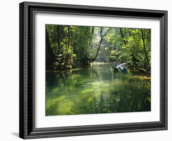 Longboats Moored in Creek Amid Rain Forest, Island of Borneo, Malaysia-Richard Ashworth-Framed Photographic Print