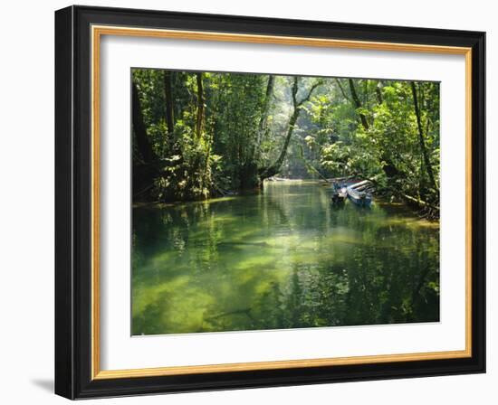 Longboats Moored in Creek Amid Rain Forest, Island of Borneo, Malaysia-Richard Ashworth-Framed Photographic Print