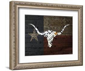 Longhorn Art with Flag-Design Turnpike-Framed Giclee Print