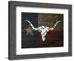 Longhorn Art with Flag-Design Turnpike-Framed Giclee Print