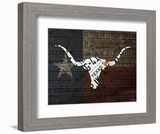 Longhorn Art with Flag-Design Turnpike-Framed Giclee Print