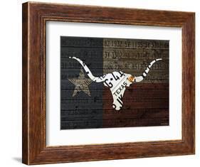 Longhorn Art with Flag-Design Turnpike-Framed Giclee Print