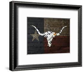 Longhorn Art with Flag-Design Turnpike-Framed Giclee Print
