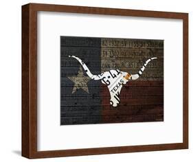 Longhorn Art with Flag-Design Turnpike-Framed Giclee Print