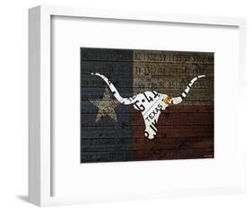 Longhorn Art with Flag-Design Turnpike-Framed Giclee Print