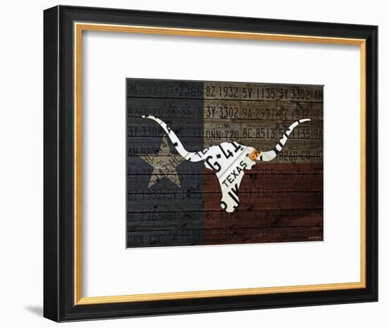 Longhorn Art with Flag-Design Turnpike-Framed Giclee Print