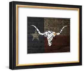 Longhorn Art with Flag-Design Turnpike-Framed Giclee Print