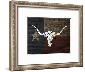 Longhorn Art with Flag-Design Turnpike-Framed Giclee Print