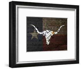 Longhorn Art with Flag-Design Turnpike-Framed Giclee Print