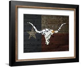 Longhorn Art with Flag-Design Turnpike-Framed Giclee Print
