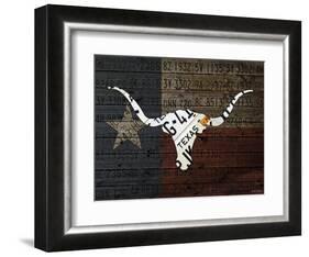 Longhorn Art with Flag-Design Turnpike-Framed Giclee Print
