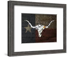 Longhorn Art with Flag-Design Turnpike-Framed Giclee Print