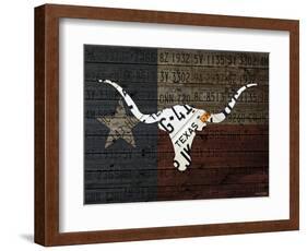 Longhorn Art with Flag-Design Turnpike-Framed Giclee Print