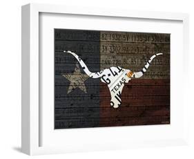 Longhorn Art with Flag-Design Turnpike-Framed Giclee Print