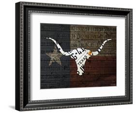 Longhorn Art with Flag-Design Turnpike-Framed Giclee Print