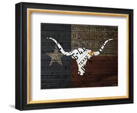 Longhorn Art with Flag-Design Turnpike-Framed Giclee Print