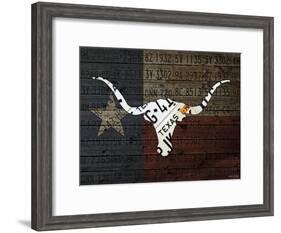 Longhorn Art with Flag-Design Turnpike-Framed Giclee Print