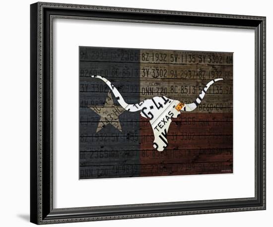 Longhorn Art with Flag-Design Turnpike-Framed Giclee Print