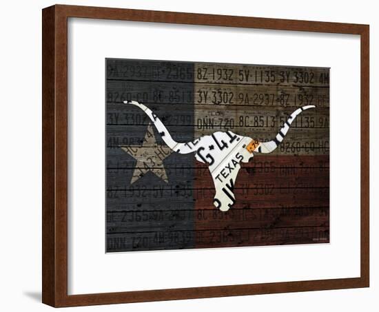 Longhorn Art with Flag-Design Turnpike-Framed Giclee Print