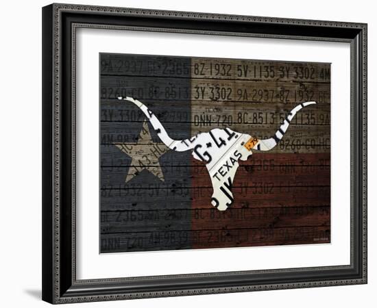 Longhorn Art with Flag-Design Turnpike-Framed Giclee Print