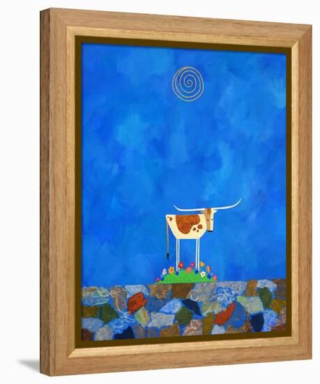 Longhorn on Wildflower Hill-Casey Craig-Framed Stretched Canvas