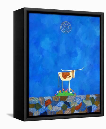 Longhorn on Wildflower Hill-Casey Craig-Framed Stretched Canvas