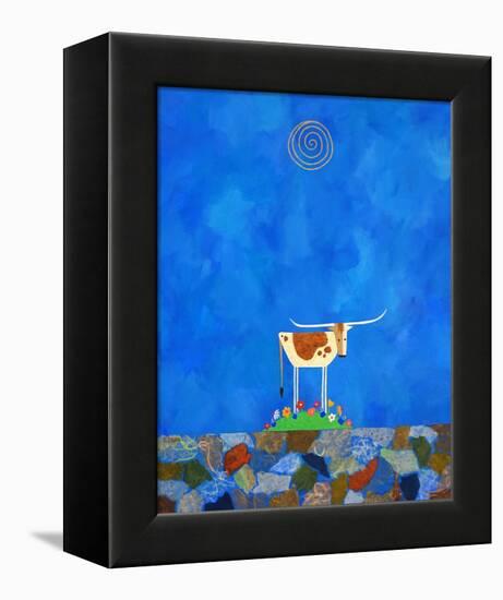 Longhorn on Wildflower Hill-Casey Craig-Framed Stretched Canvas