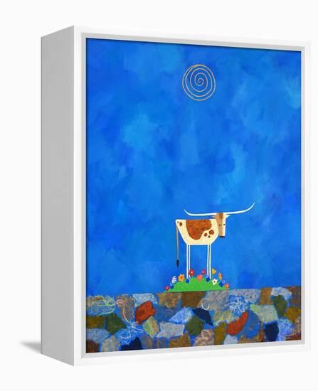 Longhorn on Wildflower Hill-Casey Craig-Framed Stretched Canvas