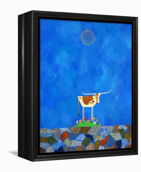 Longhorn on Wildflower Hill-Casey Craig-Framed Stretched Canvas