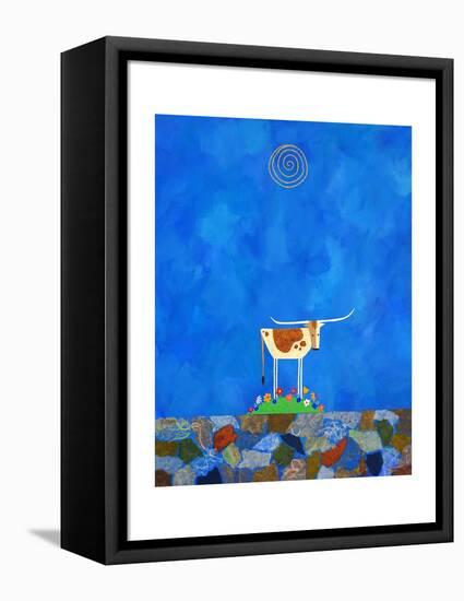 Longhorn on Wildflower Hill-Casey Craig-Framed Stretched Canvas