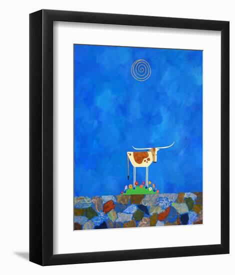 Longhorn on Wildflower Hill-Casey Craig-Framed Art Print