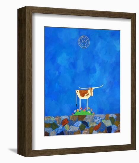 Longhorn on Wildflower Hill-Casey Craig-Framed Art Print