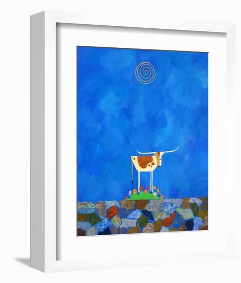 Longhorn on Wildflower Hill-Casey Craig-Framed Art Print