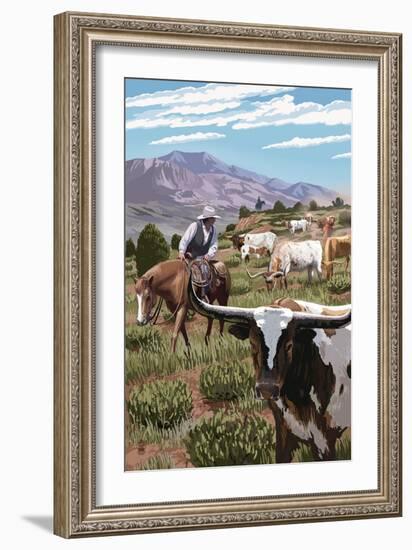 Longhorns-Lantern Press-Framed Art Print