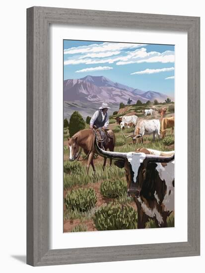 Longhorns-Lantern Press-Framed Art Print