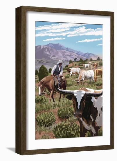 Longhorns-Lantern Press-Framed Art Print