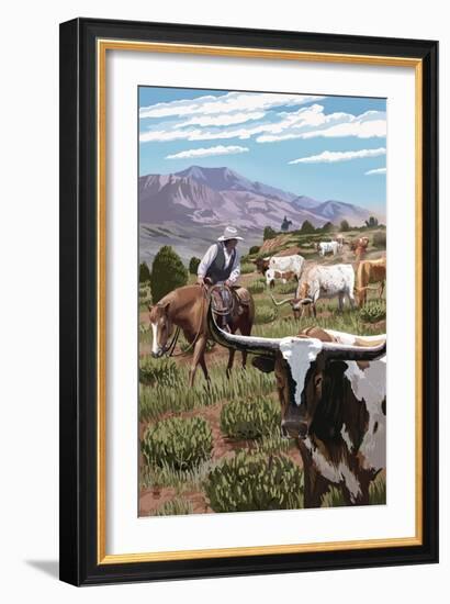 Longhorns-Lantern Press-Framed Art Print