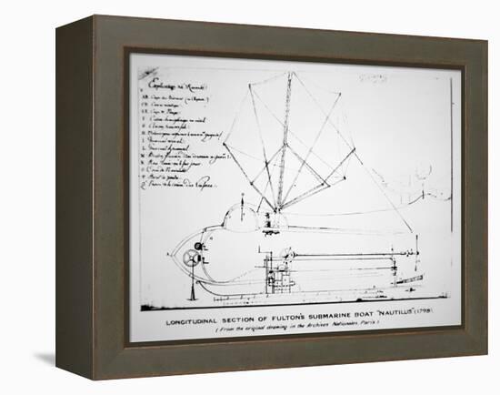 Longitudinal Section Plan of Fulton's Submarine 'Nautilus', 1798-Robert Fulton-Framed Premier Image Canvas