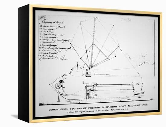 Longitudinal Section Plan of Fulton's Submarine 'Nautilus', 1798-Robert Fulton-Framed Premier Image Canvas