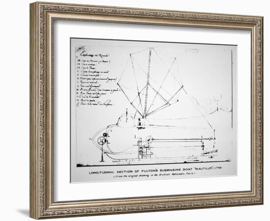 Longitudinal Section Plan of Fulton's Submarine 'Nautilus', 1798-Robert Fulton-Framed Giclee Print